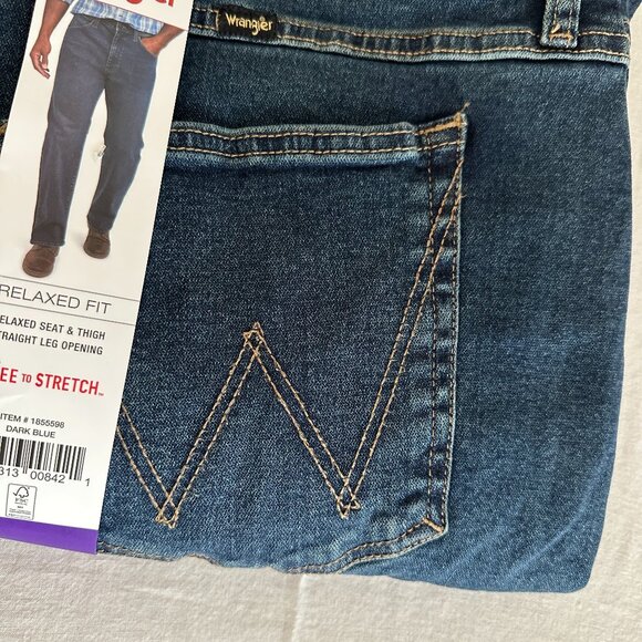 Wrangler Men's Jeans Size 40 X 32 Dark Blue Free To Stretch Relax Fit Casual NEW - Picture 8 of 16
